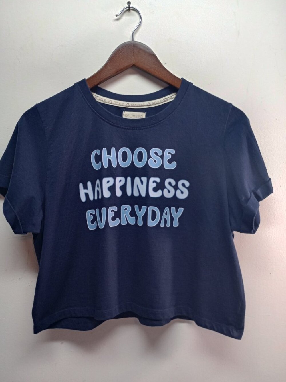 Recycled Threads Cropped Rolled Short Sleeve Choose Happiness Everyday M Tee EUC